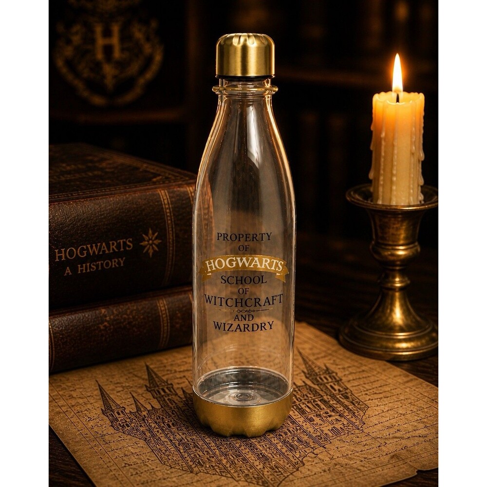Harry Potter Clear Water Bottle Hogwarts Wizarding World WB Gold Gift‎ Reusable